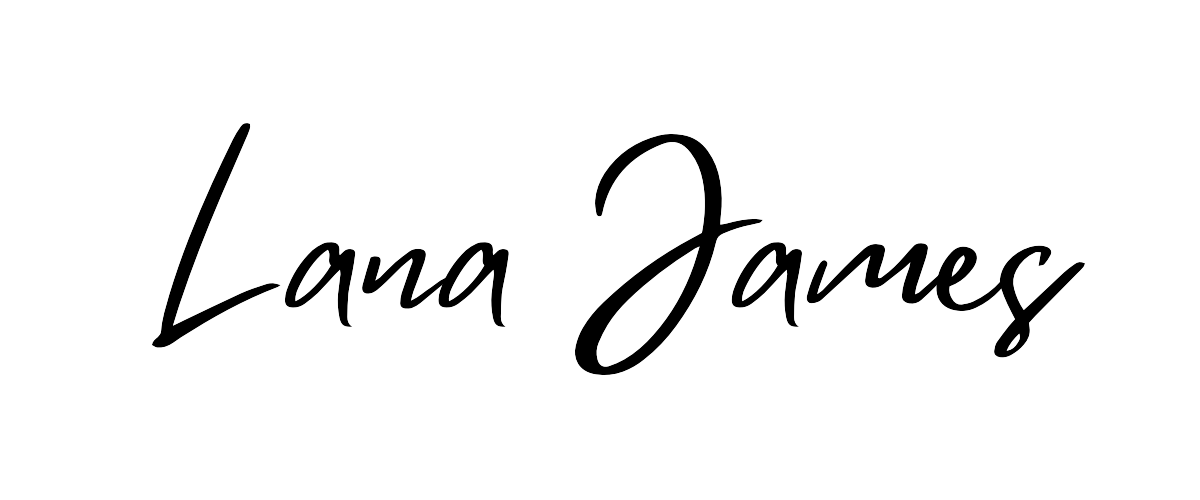 Logo of Lana James' website, featuring her name in stylish font with a sleek and professional design, representing her personal brand and online presence.